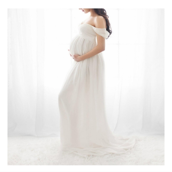 Great Photoshoot Maternity Dress Off the Shoulder Chiffon Long Gown XL - Picture 10 of 12